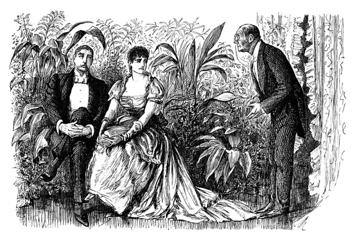 Framed Print : British London satire caricatures comics cartoon illustrations: Couple outdoors Framed Print : British London satire caricatures comics cartoon illustrations: Couple outdoors