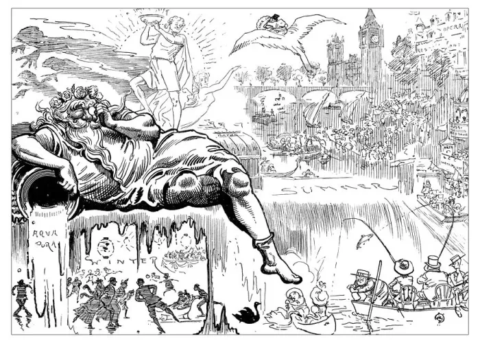 Framed Print : British London satire caricatures comics cartoon illustrations: Father Thames Framed Print : British London satire caricatures comics cartoon illustrations: Father Thames