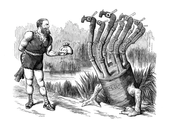 Framed Print : British London satire caricatures comics cartoon illustrations: Hercules versus water Framed Print : British London satire caricatures comics cartoon illustrations: Hercules versus water