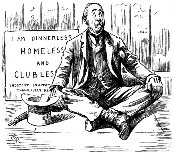 Framed Print : British London satire caricatures comics cartoon illustrations: Homeless and clubless Framed Print : British London satire caricatures comics cartoon illustrations: Homeless and clubless