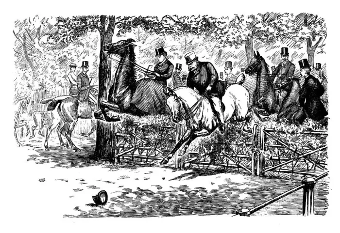 Framed Print : British London satire caricatures comics cartoon illustrations: Horse jump