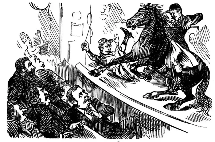 Framed Print : British London satire caricatures comics cartoon illustrations: Horse in theatre