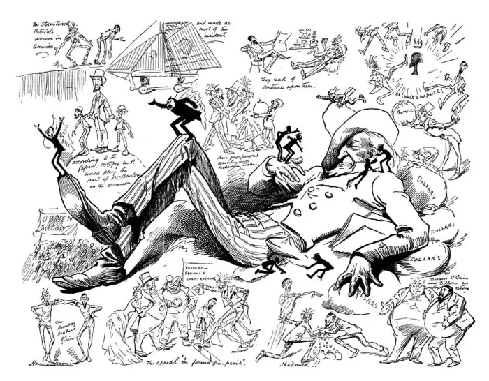 Framed Print : British London satire caricatures comics cartoon illustrations: Irish actors in America Framed Print : British London satire caricatures comics cartoon illustrations: Irish actors in America