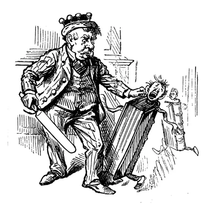 Framed Print : British London satire caricatures comics cartoon illustrations: King with book Framed Print : British London satire caricatures comics cartoon illustrations: King with book