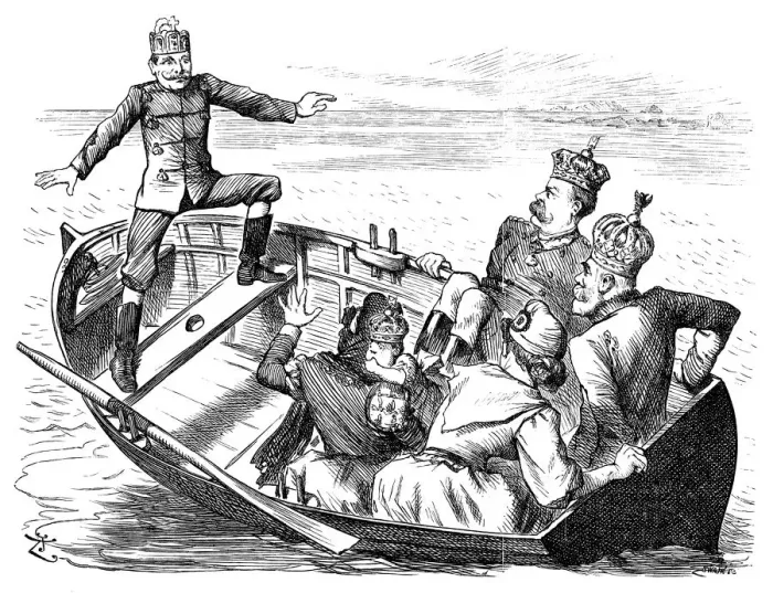 Framed Print : British London satire caricatures comics cartoon illustrations: Kings on boat Framed Print : British London satire caricatures comics cartoon illustrations: Kings on boat
