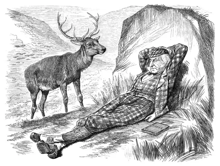 Framed Print : British London satire caricatures comics cartoon illustrations: Man and deer