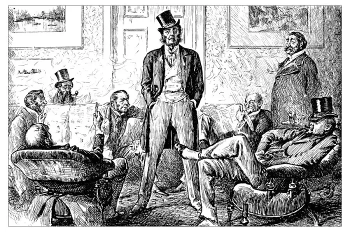 Framed Print : British London satire caricatures comics cartoon illustrations: Men club