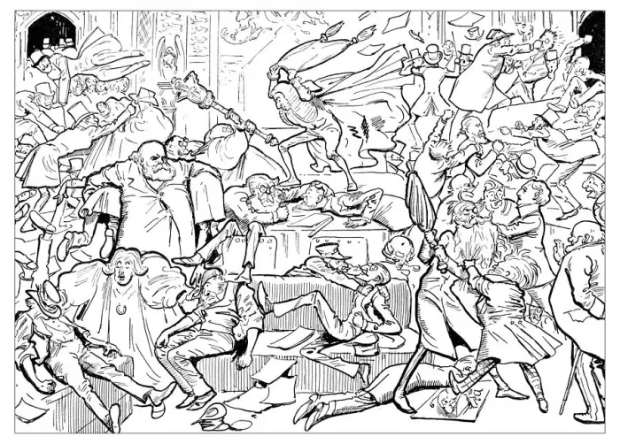 Framed Print : British London satire caricatures comics cartoon illustrations: Politicians fighting Framed Print : British London satire caricatures comics cartoon illustrations: Politicians fighting