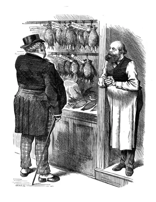 Framed Print : British London satire caricatures comics cartoon illustrations: Poultry store Framed Print : British London satire caricatures comics cartoon illustrations: Poultry store