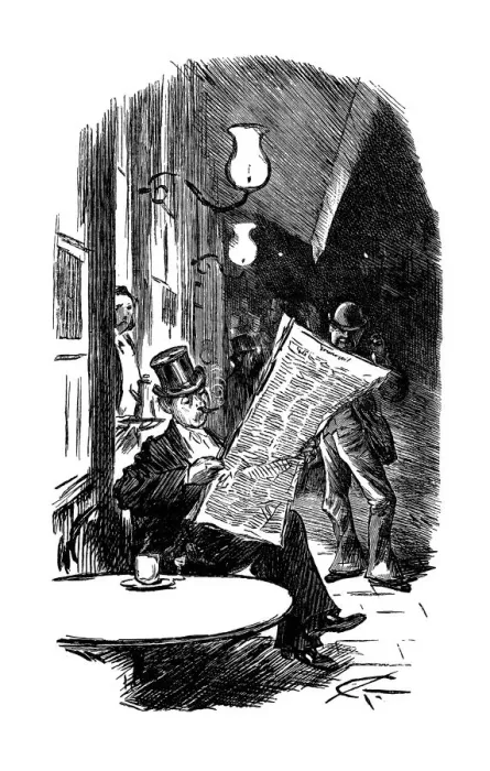Framed Print : British London satire caricatures comics cartoon illustrations: Reading newspaper