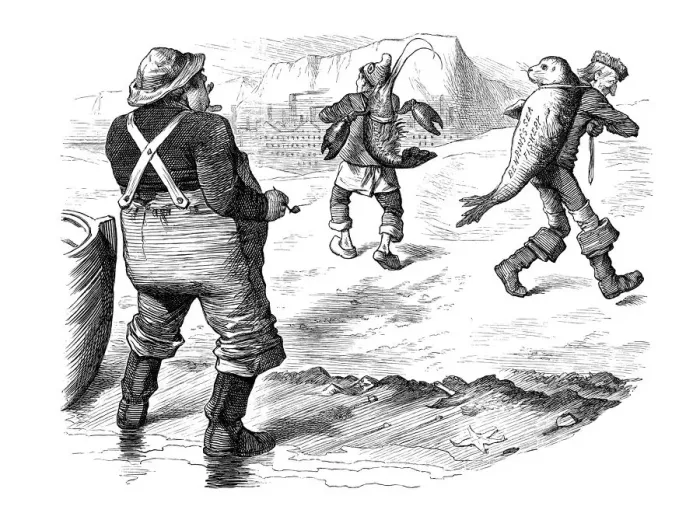 Framed Print : British London satire caricatures comics cartoon illustrations: Seal and lobster Framed Print : British London satire caricatures comics cartoon illustrations: Seal and lobster