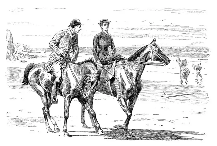 Framed Print : British London satire caricatures comics cartoon illustrations: Shore couple on horses