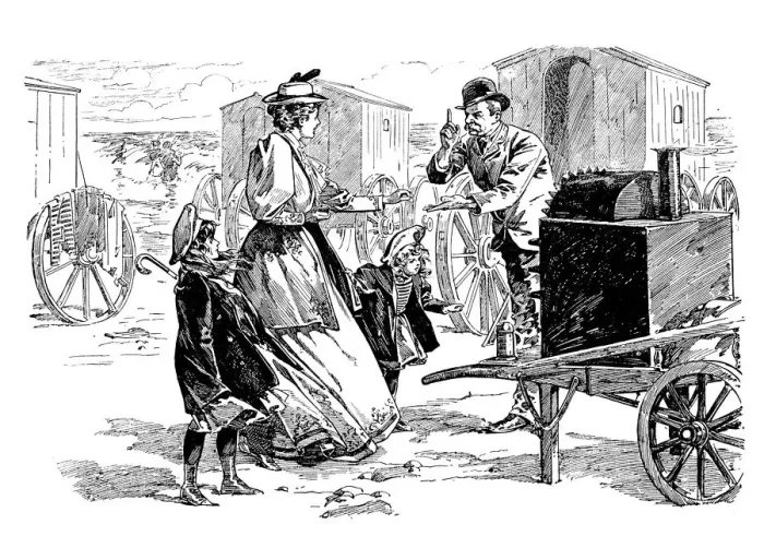Framed Print : British London satire caricatures comics cartoon illustrations: street vendor Framed Print : British London satire caricatures comics cartoon illustrations: street vendor