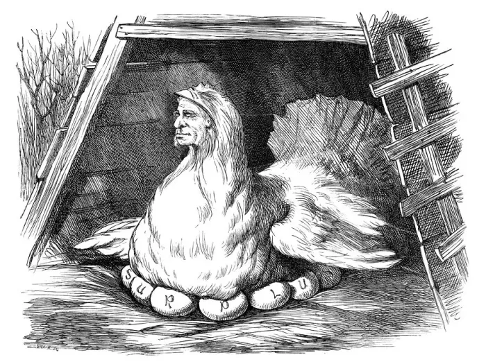 Framed Print : British London satire caricatures comics cartoon illustrations: Surplus hen Framed Print : British London satire caricatures comics cartoon illustrations: Surplus hen