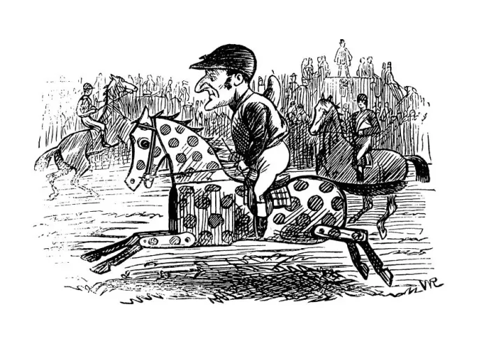 Framed Print : British London satire caricatures comics cartoon illustrations: Toy horse Framed Print : British London satire caricatures comics cartoon illustrations: Toy horse