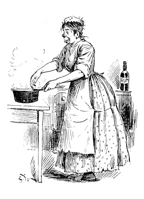 Framed Print : British London satire caricatures comics cartoon illustrations: Woman cooking Framed Print : British London satire caricatures comics cartoon illustrations: Woman cooking