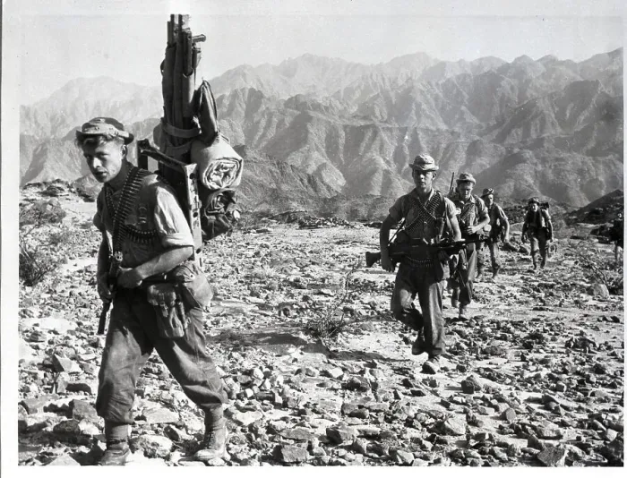 Framed Print : British Paratroopers Traverse Rocky Terrain in Aden Framed Print : British Paratroopers Traverse Rocky Terrain in Aden