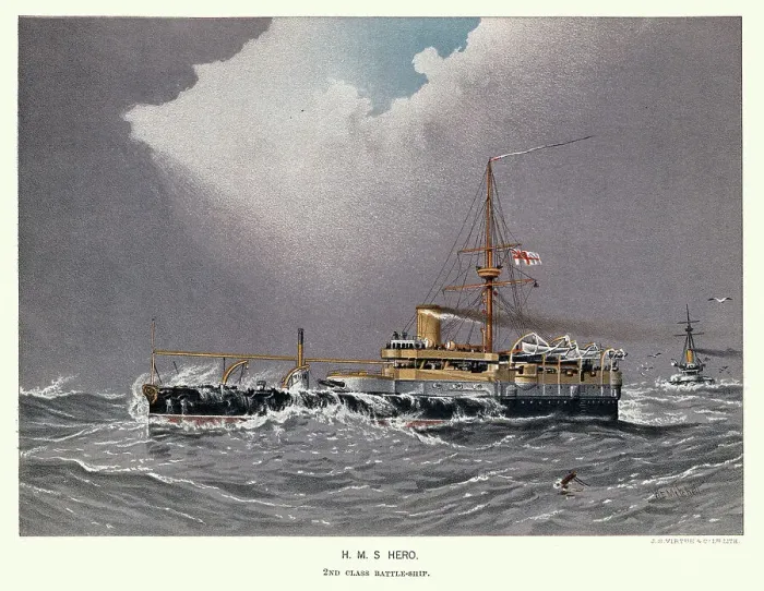 Framed Print : British Royal Navy warship HMS Hero was the second and final Conqueror class battleship, 19th Century