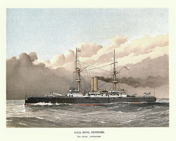 British Royal Navy warship HMS Royal Sovereign, pre-dreadnought battleship, Victorian Naval Military History, 19th Century, 1890s