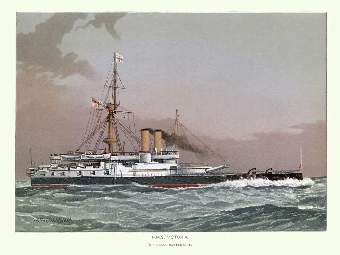 Framed Print : British Royal Navy warship HMS Victoria was the lead ship in her class of two battleships, 19th Century Framed Print : British Royal Navy warship HMS Victoria was the lead ship in her class of two battleships, 19th Century