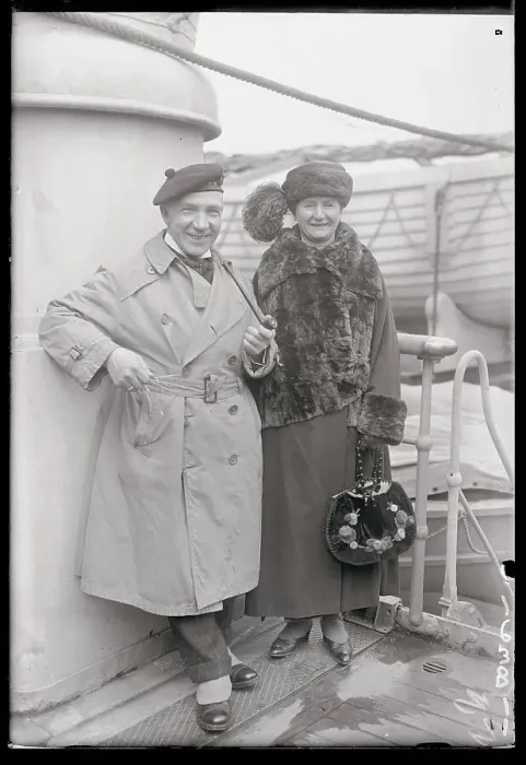 Framed Print : British Singer Harry Lauder and Wife on Ship Deck Framed Print : British Singer Harry Lauder and Wife on Ship Deck