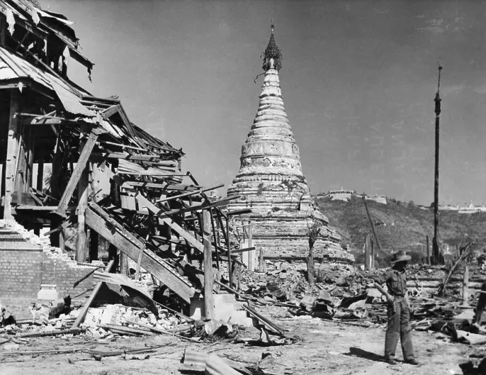 Framed Print : British Soldier Inspects Bomb Damage Framed Print : British Soldier Inspects Bomb Damage