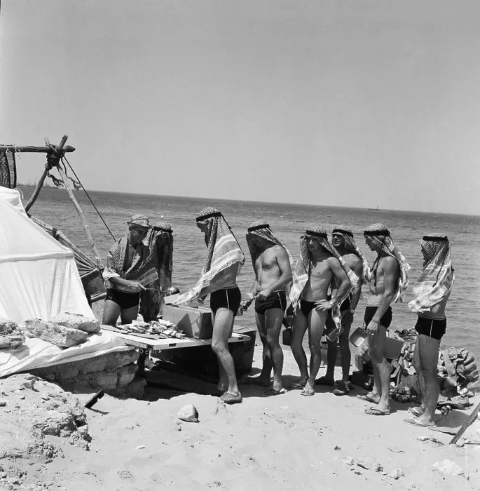 Framed Print : British Soldiers in Headdresses and Swimsuits Framed Print : British Soldiers in Headdresses and Swimsuits