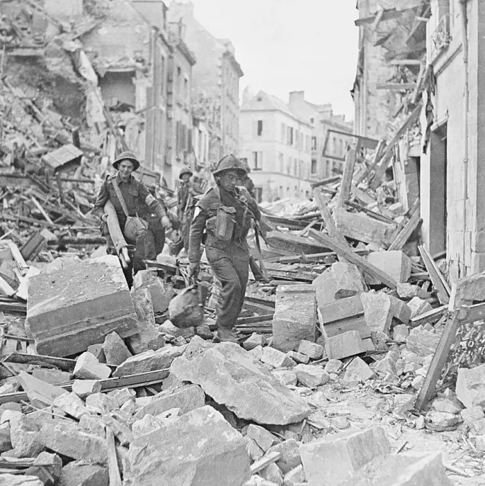 Framed Print : British Tommy Carrying Stretcher Through Wreckage Framed Print : British Tommy Carrying Stretcher Through Wreckage