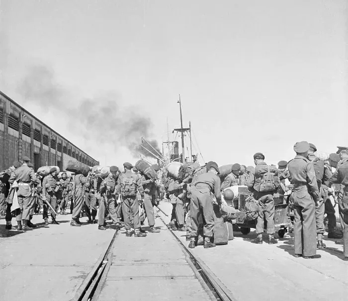 Framed Print : British Troops Congregated at Train Station Framed Print : British Troops Congregated at Train Station