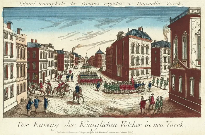 Framed Print : British Troops Marching in New York Framed Print : British Troops Marching in New York