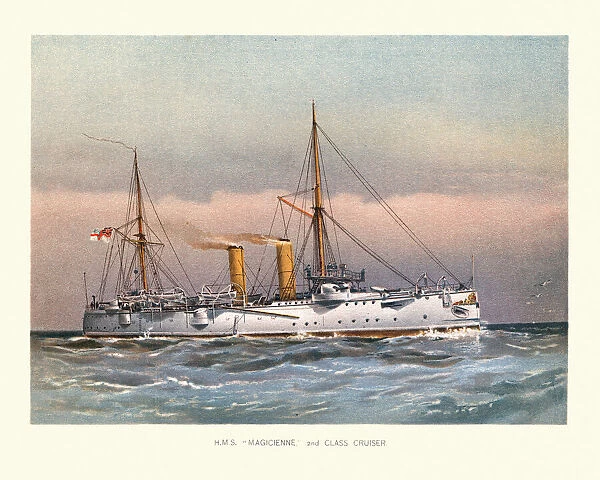 British warship, HMS Magicienne, Victorian Royal Navy Marathon-class cruiser 19th Century
