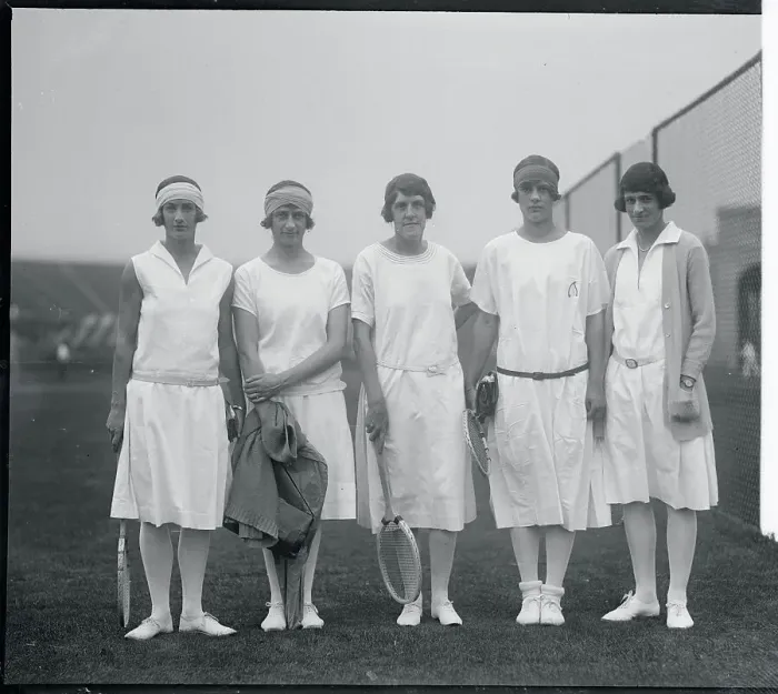 Framed Print : British Women Tennis Players Posing During Play Framed Print : British Women Tennis Players Posing During Play