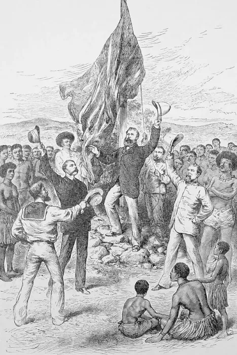 Framed Print : Britons Celebrating in New Guinea Framed Print : Britons Celebrating in New Guinea