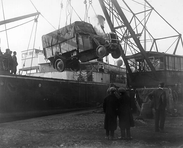 Brits Out. 1st January 1922: British military lorries being shipped out