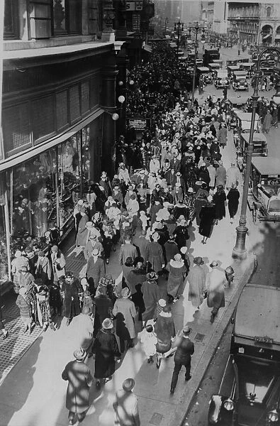 Broadway. 1926: People walking along Broadway, New York City