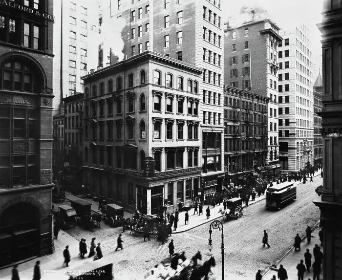 Framed Print : Broadway. View of Broadway, John Street and Maiden Lane, in New York City, circa 1898 Framed Print : Broadway. View of Broadway, John Street and Maiden Lane, in New York City, circa 1898