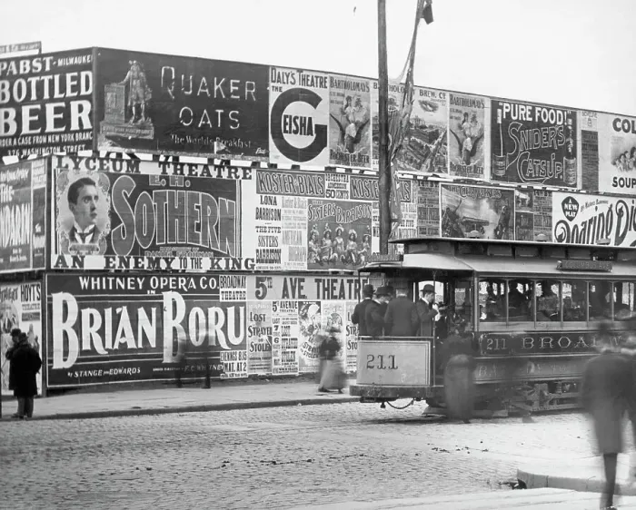 Framed Print : Broadway Scene with Posters and Trolley Framed Print : Broadway Scene with Posters and Trolley