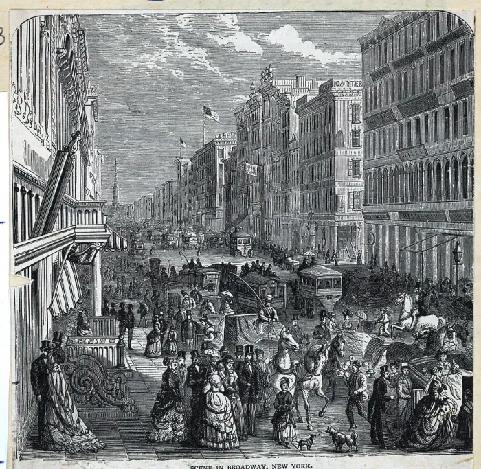 Framed Print : Broadway Street Scene, circa 1870 Framed Print : Broadway Street Scene, circa 1870
