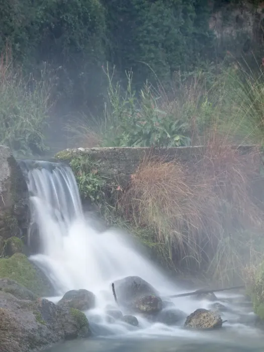 Framed Print : Broken dam in a river with a waterfall and steam Framed Print : Broken dam in a river with a waterfall and steam
