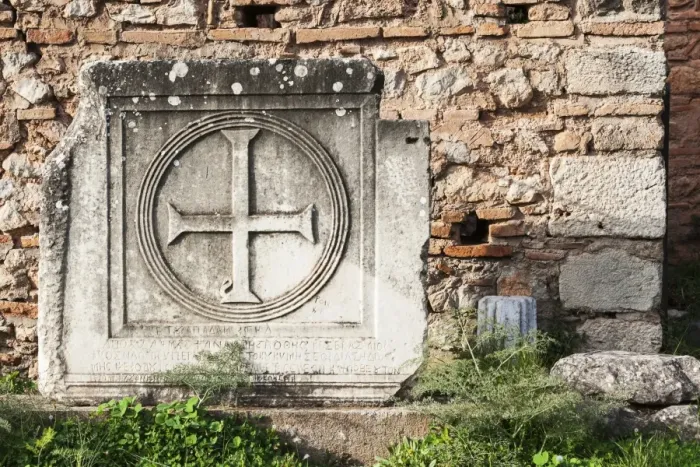 Framed Print : Broken stone structure with a cross Framed Print : Broken stone structure with a cross