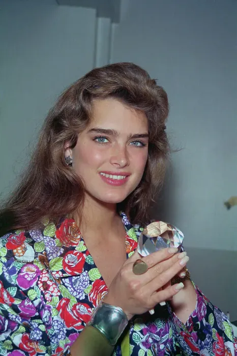 Framed Print : Brooke Shields Holding Fake Diamond Framed Print : Brooke Shields Holding Fake Diamond