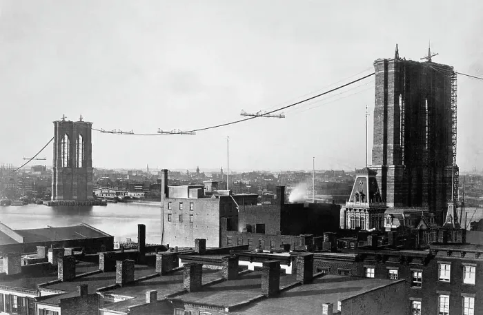 Framed Print : Brooklyn Bridge Under Construction Framed Print : Brooklyn Bridge Under Construction