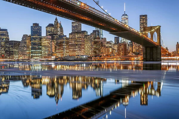 Brooklyn Bridge and Skyline, New York City, New York, America