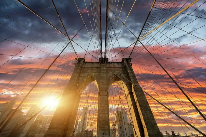 Framed Print : Brooklyn Bridge in sunset - New York - USA