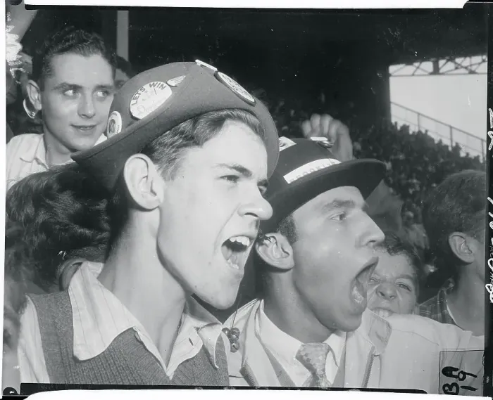 Framed Print : Brooklyn Dodgers Fans Shouting During Baseball Game Framed Print : Brooklyn Dodgers Fans Shouting During Baseball Game