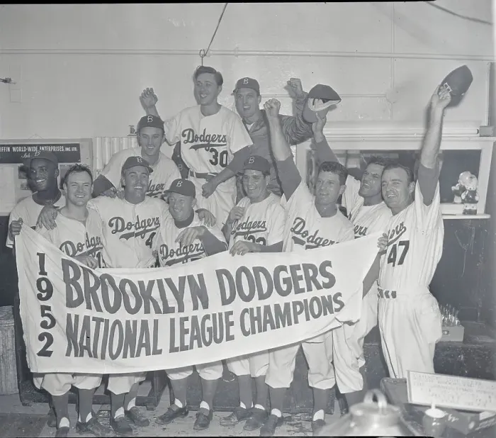 Framed Print : Brooklyn Dodgers Holding Banner Framed Print : Brooklyn Dodgers Holding Banner