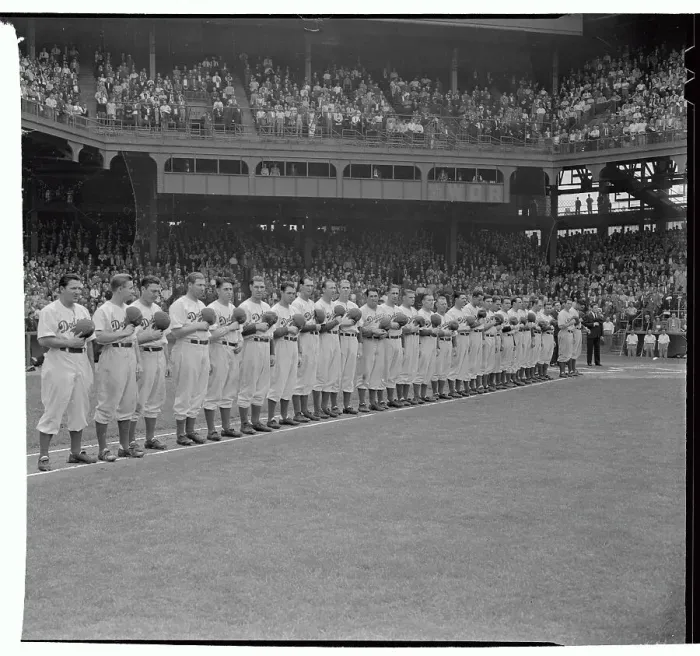 Framed Print : Brooklyn Dodgers Observing Moment of Silence for Lou Gehrig Framed Print : Brooklyn Dodgers Observing Moment of Silence for Lou Gehrig