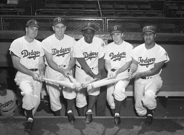 Framed Print : Five Brooklyn Dodgers Posing with Bats Framed Print : Five Brooklyn Dodgers Posing with Bats