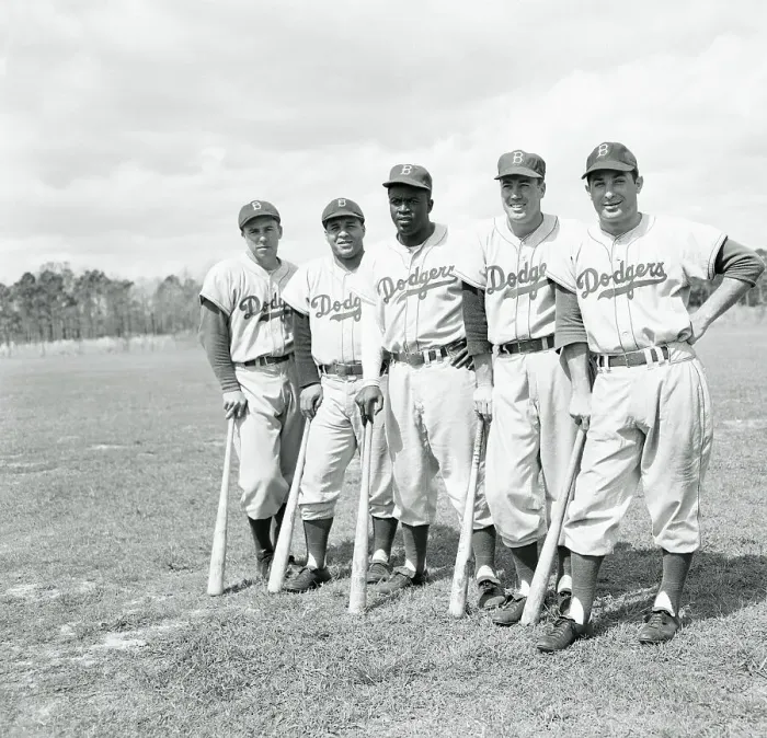 Framed Print : Five Brooklyn Dodgers Posing with Bats Framed Print : Five Brooklyn Dodgers Posing with Bats