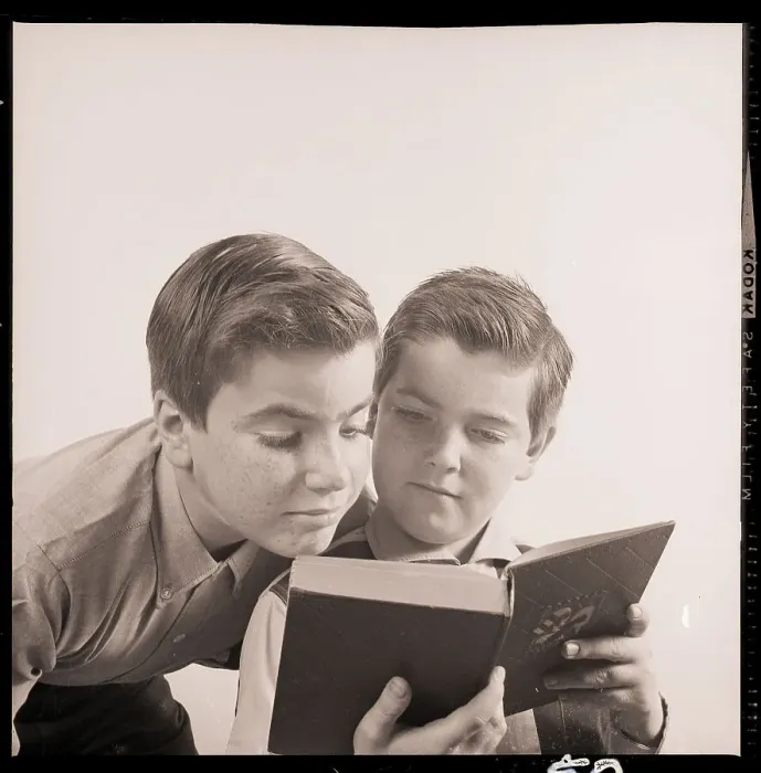 Framed Print : Brothers Reading Book Framed Print : Brothers Reading Book